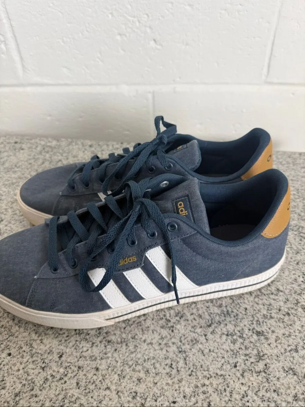Adidas Derby Vulc Men’s 11.5 Navy Blue Canvas Sneakers White Stripes F99115